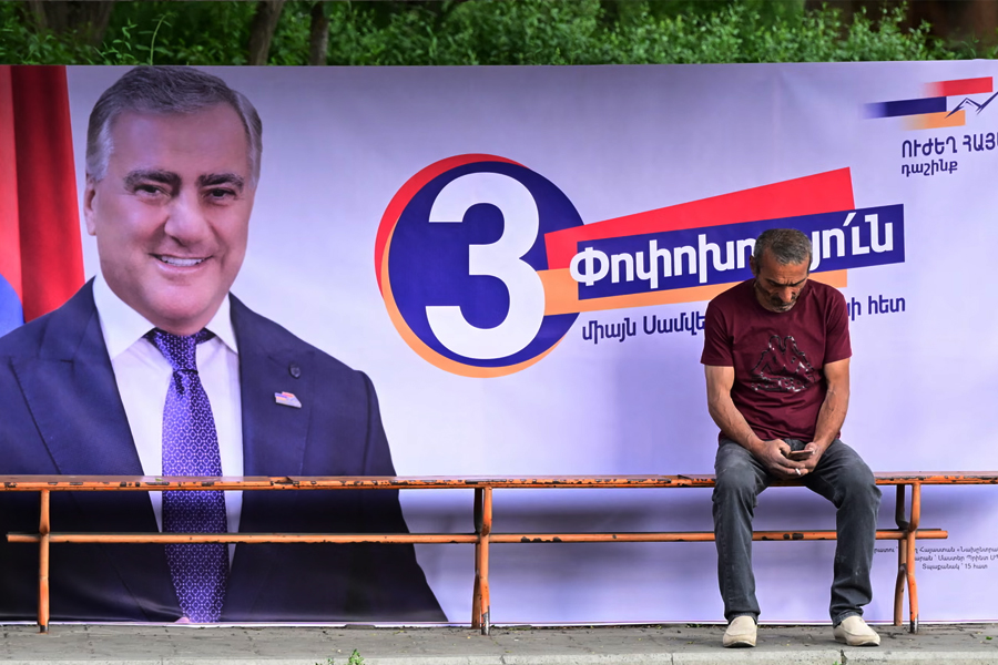 Strong Armenia alliance campaign poster featuring Samvel Karapetyan during parliamentary elections
