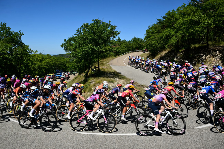 Stage seven, Voulte-sur-Rhône to Mont Ventoux. The peloton ascends the Col du Colombie during the 146.8km stage.