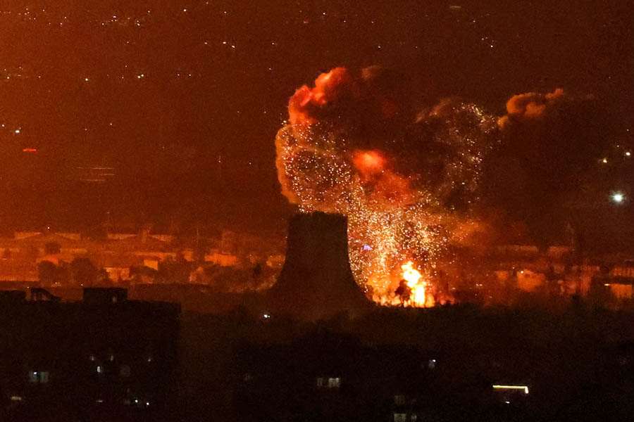 Explosion and fire rising near Azadi Tower and Mehrabad International Airport in Tehran during airstrikes on March 7 in the Iran conflict.