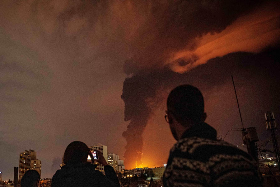 Fire and heavy smoke after an airstrike on an oil storage facility in Tehran Iran following strikes on fuel depots during the Iran conflict.