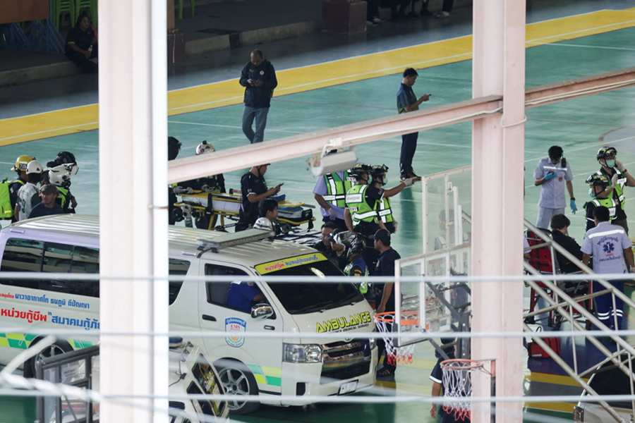 Emergency workers outside the school in Nonthaburi province