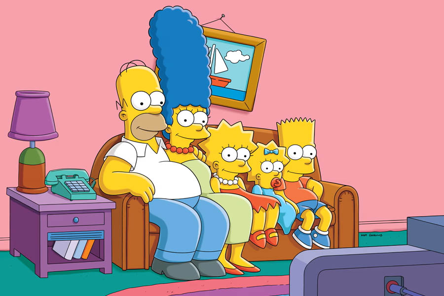 The Simpsons family — Homer, Marge, Lisa, Maggie, and Bart — featured in the announcement of The Simpsons Movie sequel releasing in 2027.