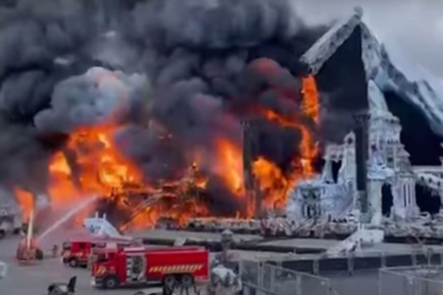 Flames engulf the iconic Tomorrowland Main Stage in Boom, Belgium, just a day before the festival’s grand opening.