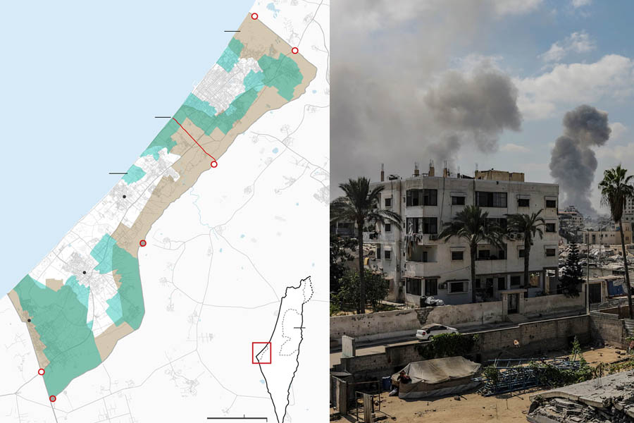 Map and terrain view of the planned 5,000-person military base in southern Gaza under the International Stabilization Force proposal associated with Trump-led Board of Peace initiative
