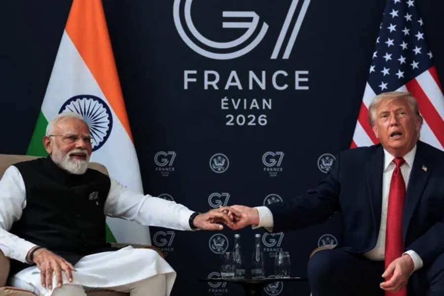 President Donald Trump with Indian PM Narendra Modi. The two leaders held their first scheduled meeting since February 2025 at the sidelines of the G7 summit