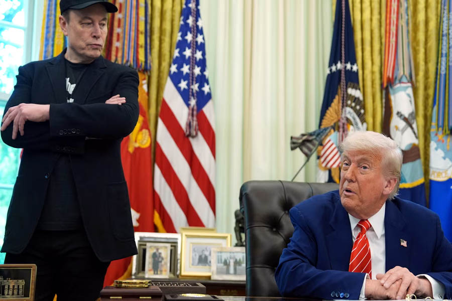 Elon Musk and Donald Trump in the Oval Office of the White House during a news conference on 30 May 2025 in Washington DC.