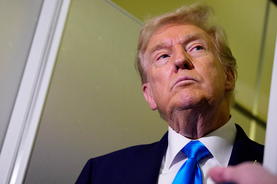 Donald Trump at a press conference announcing increased U.S. tariffs on Canada by 10% after an Ontario government advertisement referencing Ronald Reagan’s free trade speech.