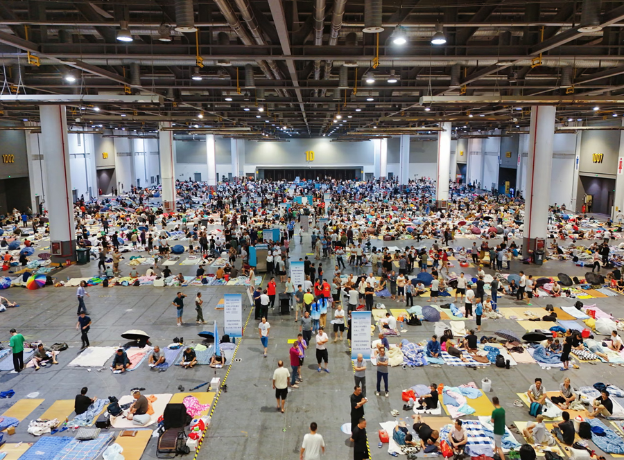 A temporary shelter in Hangzhou, where thousands of people were evacuated because of Typhoon Dolphin