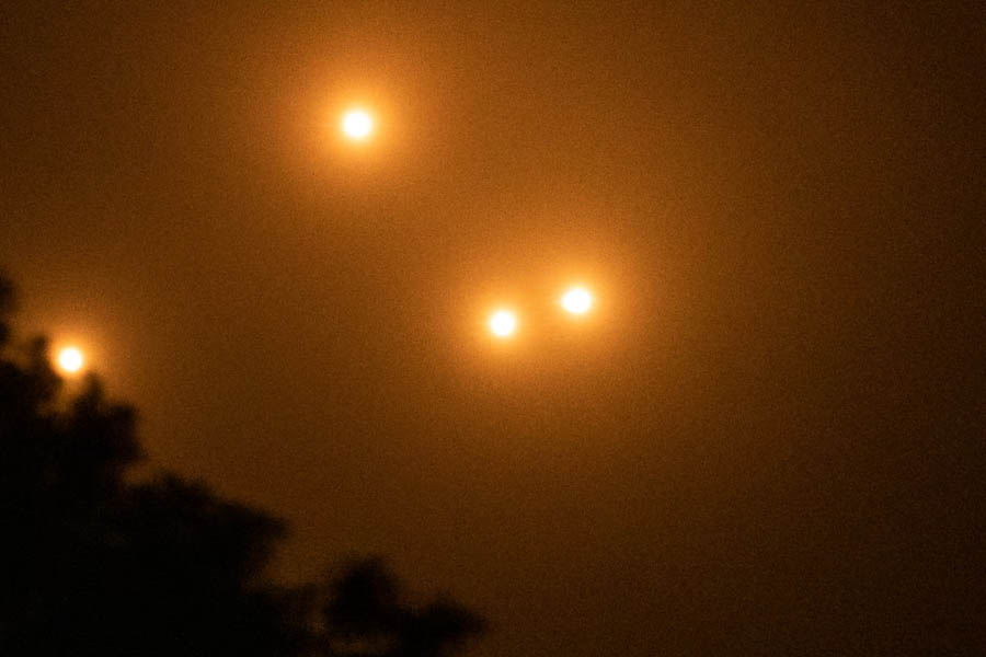 Ukrainian anti-aircraft systems light up the night sky as they intercept Russian missiles and drones during a devastating six-hour assault on Pavlohrad.