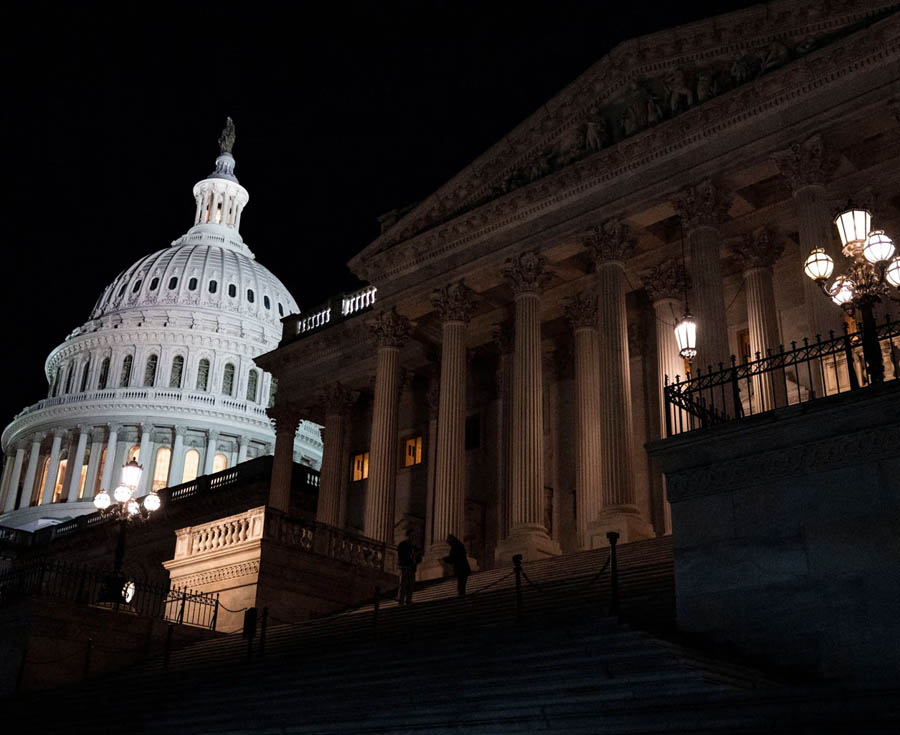 The U.S. Capitol Dome in Washington, DC, during Senate votes on 10 November to pass a funding package ending the government shutdown.