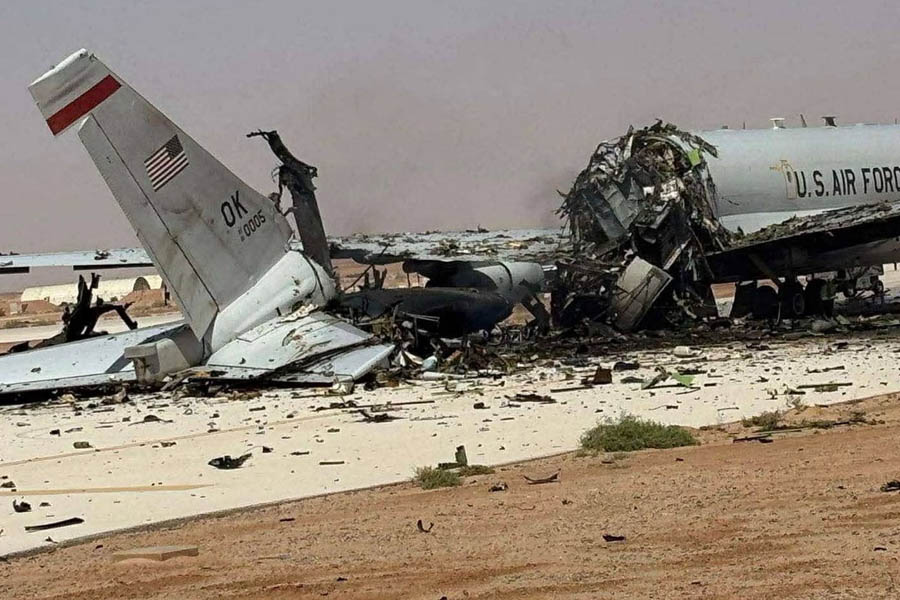 Damaged US E-3 Sentry AWACS aircraft
