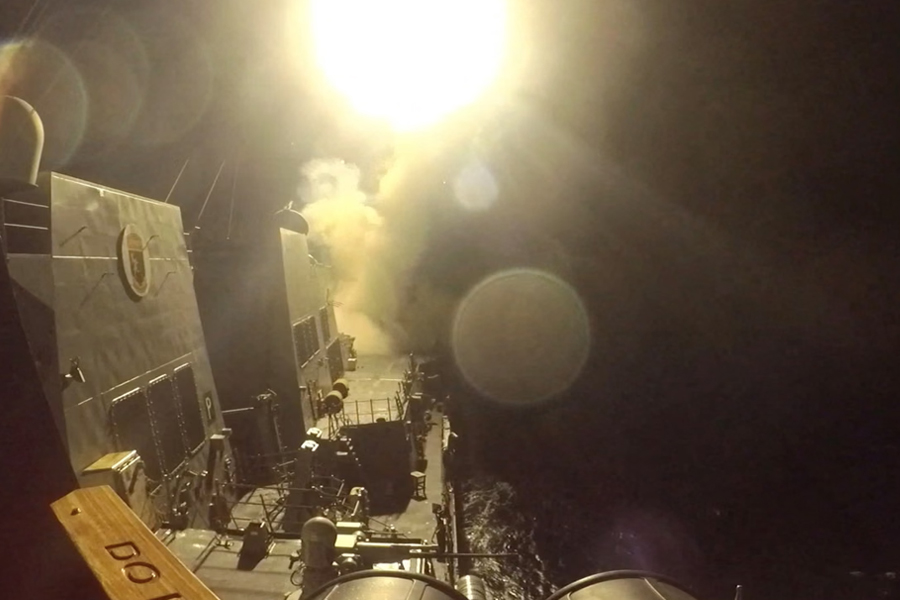 The USS Michael Murphy launches Tomahawk cruise missiles at Iran, as the US attacked multiple targets overnight in the second consecutive day of airstrikes.