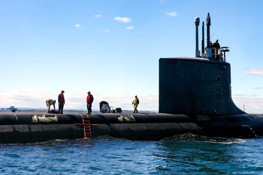 The USS Minnesota, a Virginia-class fast attack submarine, sails in waters off the coast of western Australia on 16 March 2025.