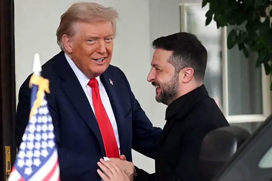 Ukrainian President Volodymyr Zelensky arrives at the White House after a two-hour meeting with European leaders at the Ukrainian embassy in Washington, D.C.